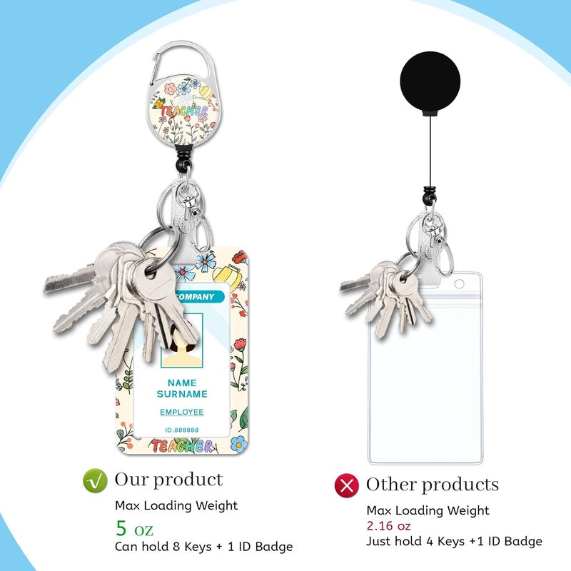 Hancynir Teacher Lanyards for Id Badges, Cute Flower Floral Badge Holder with Retractable Reel Clip, Adjustable Work Name Tags Keychain Lanyard ID Card Protector Cover Case for Women Nurse Office - Image 5